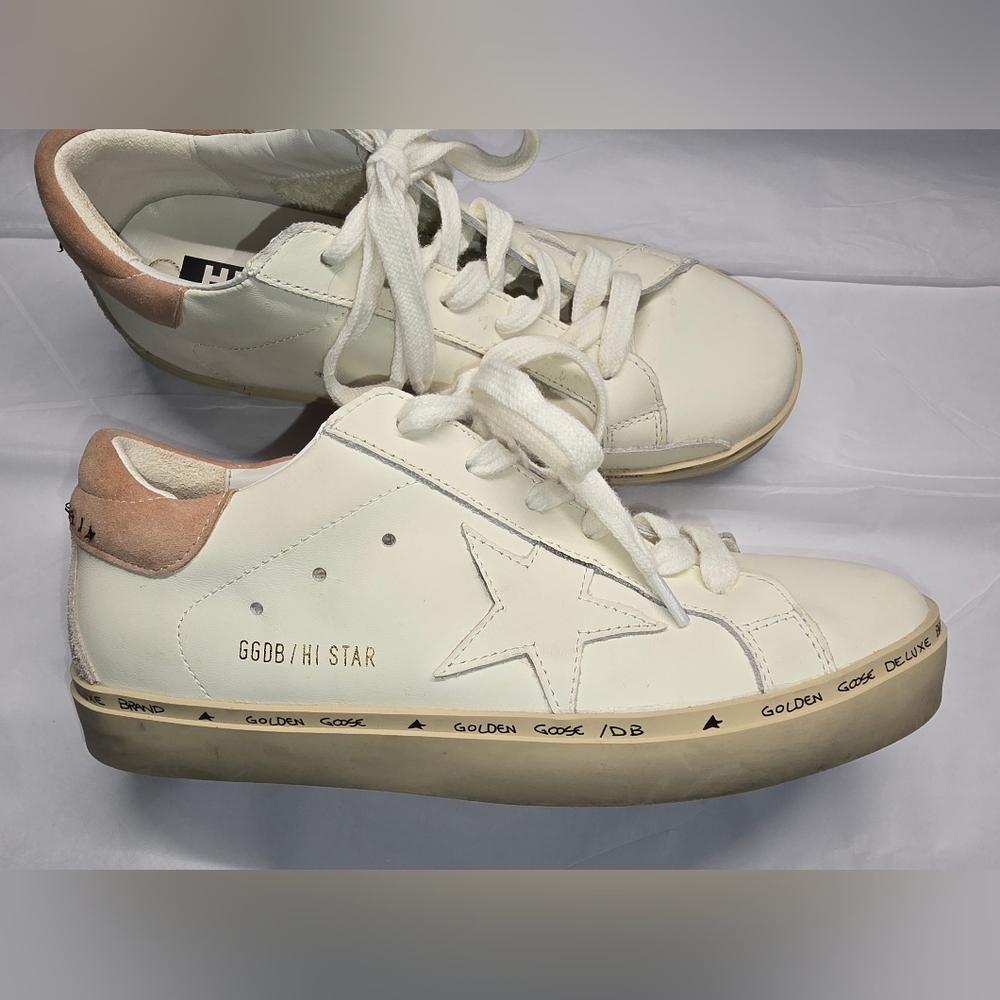 Golden Goose High Star Low Top Off White Leather Briwn Heel Pad. Size EU 38 US 8 - Picture 6 of 13